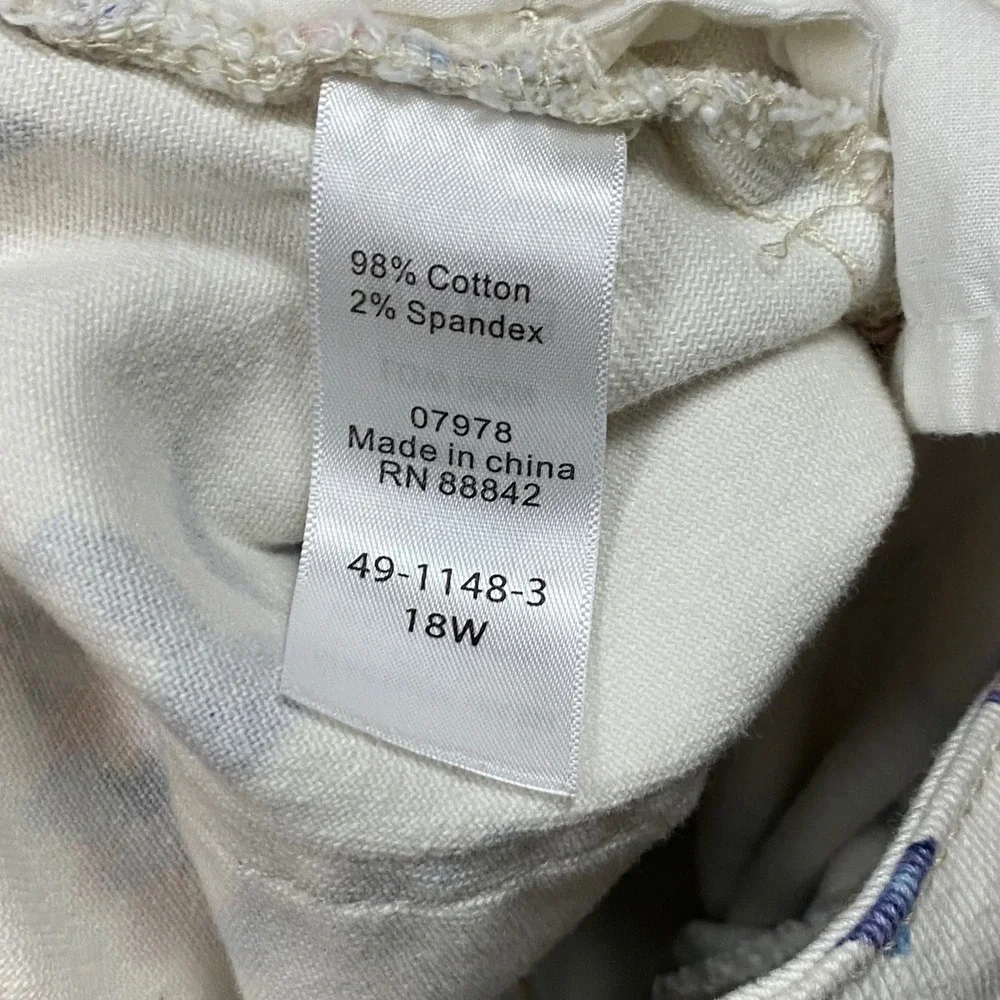 Denim 24/7 Floral Jeans‎ Womens 18W White Orange Blue Botanical Cottagecore